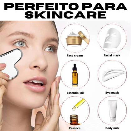 Imagem de Placa Gua Sha Massagem Facial Pedra Anti Ruga Em Aço Inox Skin Care