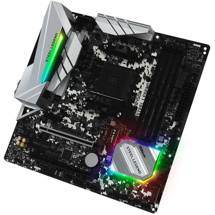 Placa-Mãe ASRock B450M Steel Legend, AMD AM4, mATX, DDR4, Preto - B450M Steel Legend Imagem de Placa-Mãe ASRock B450M Steel Legend, AMD AM4, mATX, DDR4, Preto - B450M Steel Legend