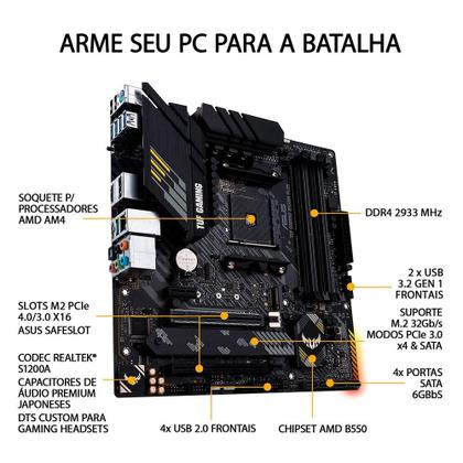Imagem de Placa-Mãe ASUS TUF Gaming B550M-Plus, AMD AM4, mATX, DDR4, Preto - 90MB14A0-C1BAY0