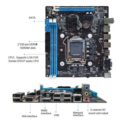 Imagem de Placa-mãe Kingter H55 16gb ddr3 LGA 1156 i3/i5/i7 Suporte USB 3.0 VGA RJ45 HDMI lan 10/100 mbps