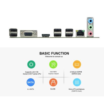 Imagem de Placa-mãe Kingter H55 16gb LGA 1156 série i3/i5/i7 Suporte USB 3.0 VGA RJ45 HDMI lan 10/100 mbps