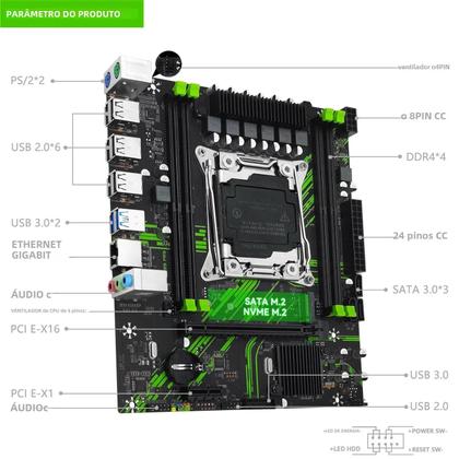 Imagem de Placa-Mãe MACHINIST-X99 PR9 - LGA 2011-3, Intel Xeon E5 V3/V4, DDR4, SATA, NVME, M.2