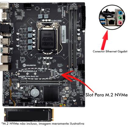 Imagem de Placa Mãe Soquete 1200 H510 DDR4, Com Slot Para SSD M.2, PCI Express, HDMI e Rede Gigabit, Goldentec, S/Caixa