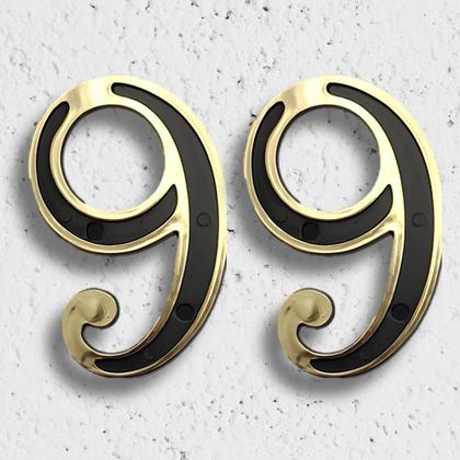 Imagem de Placa Número E Letras para Casa Residencial Comercial Dourado E Preto