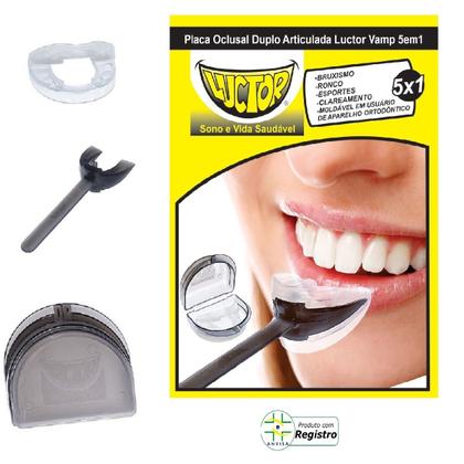 Imagem de Placa Oclusal Moldável Bruxismo Ranger Dentes ou Desgastes Duplo Articulado Luctor Vamp 5em1
