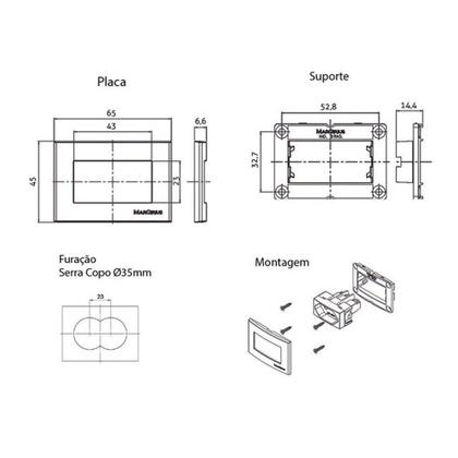 Imagem de Placa para Móveis 65x45 com Interruptor Duplo Paralelo MarGirius Sleek 10A Branca