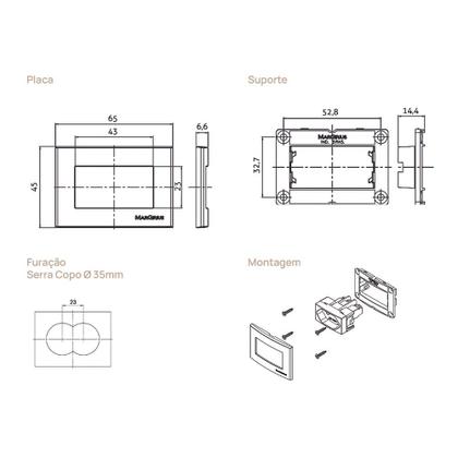 Imagem de Placa para Móveis 65x45 com Interruptor Duplo Simples MarGirius Sleek Colors 10A Cinza