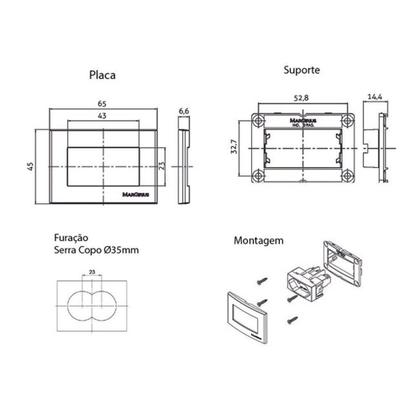 Imagem de Placa para Móveis 65x45 com Interruptor Intermediário MarGirius Sleek 10A Branca