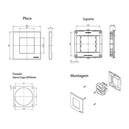 Imagem de Placa para Móveis 80x80 com Interruptor Simples 10A e Tomada 2P+T 20A MarGirius Sleek Branca