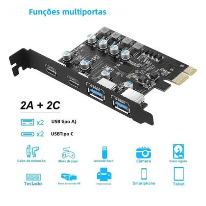 Imagem de Placa PCI Express USB 3.2 Gen 1 - Porta Dupla - Adaptador para Windows, Mac e Linux (5Gbps)