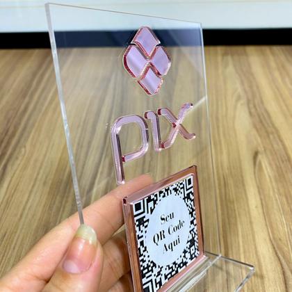 Imagem de Placa Pix Pagamento QrCode De Mesa Balcão c/ base - Acrílico