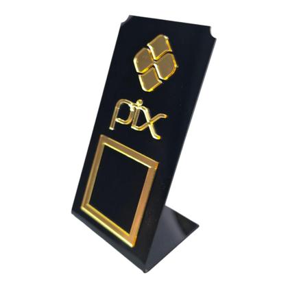 Imagem de Placa Pix Qr Code Display Para Pagamentos Acrílico Plaquinha Cor Preto E Dourado