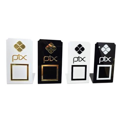 Imagem de Placa Pix Qr Code Display Para Pagamentos Acrílico Plaquinha Cor Preto E Dourado
