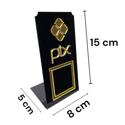 Imagem de Placa Pix Qr Code Display Para Pagamentos Acrílico Plaquinha Cor Preto E Dourado