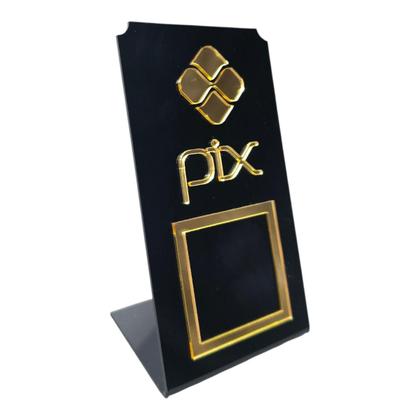 Imagem de Placa Pix Qr Code Display Para Pagamentos Acrílico Plaquinha Cor Preto E Dourado