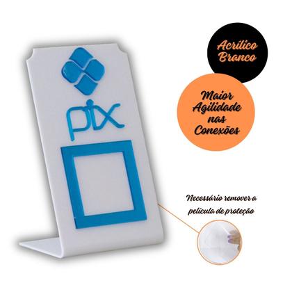 Imagem de Placa Pix QR Code Em Acrílico Branco - Kit 2 Unidades COR: Branco com Azul