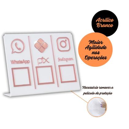 Imagem de Placa Pix,Whats e Insta Para Pagamento QR Code Cor:Branco com Rosa