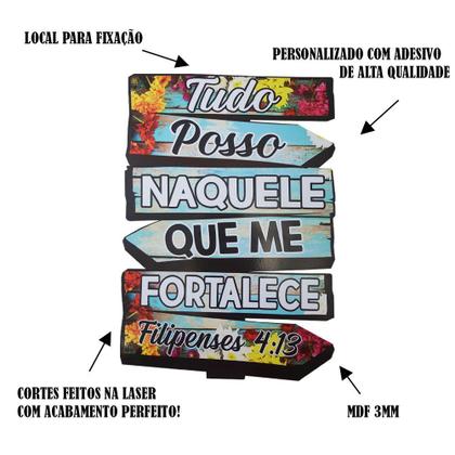 Imagem de Placa Tropicalia Frase Tudo Posso Naquele Que 20x30 Mdf Adesivado