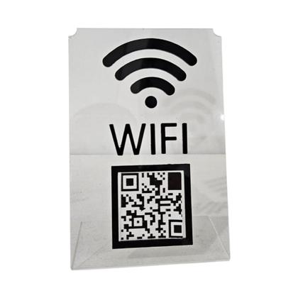 Imagem de Placa Wifi Display Qr Code Acrílico Transparente e Preto Enfeite Balcão Restaurante