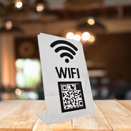 Imagem de Placa Wifi Display Qr Code Acrílico Transparente e Preto Enfeite Balcão Restaurante