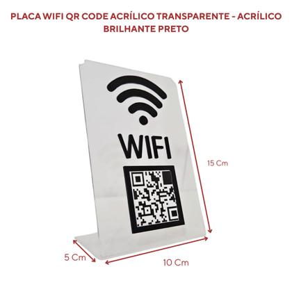 Imagem de Placa Wifi Display Qr Code Acrílico Transparente e Preto Enfeite Balcão Restaurante