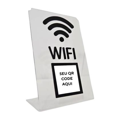 Imagem de Placa Wifi Display Qr Code Acrílico Transparente e Preto Enfeite Balcão Restaurante