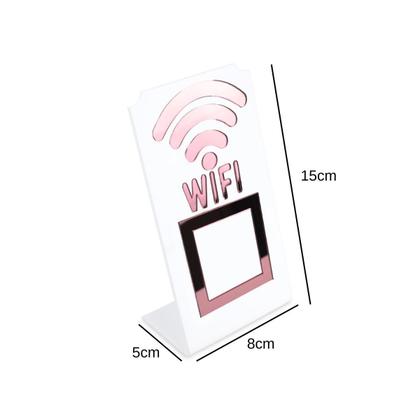 Imagem de Placa Wifi Qr Code Display Acrílico De Balcão Branco E Rosa