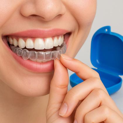 Imagem de Placas Bruxismo Moldeira de Silicone Molde Caseiro Aparelho Protetor Inferior e Superior + ESTOJO