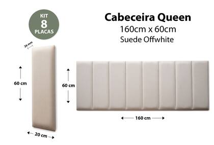Imagem de Placas Cabeceira Modulada Adesiva Queen Estofada Suede Off White - 160cm x 60cm Kit 8 Placas 