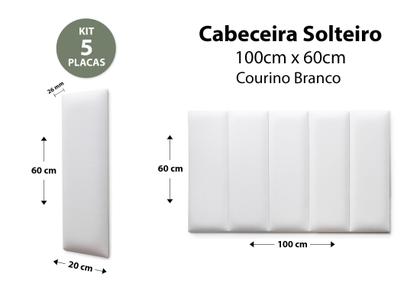 Imagem de Placas Cabeceira Modulada Adesiva Solteiro Estofada Sintético Branco - 100cm x 60cm Kit 5 Placas