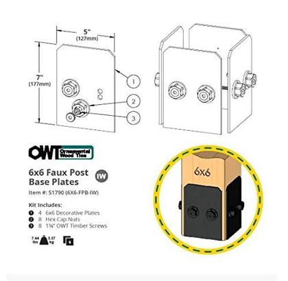 Imagem de Placas de base para postes Ozco Building Products Ironwood 6x6 (1 pacote)