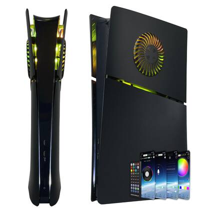 Placas de cobertura Dobewingdelou para PS5 Slim com luz RGB e filtro contra poeira
