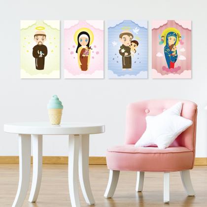 Imagem de Placas Decorativas Religiosas Santos Padroeiros 20x30cm Kit 4un
