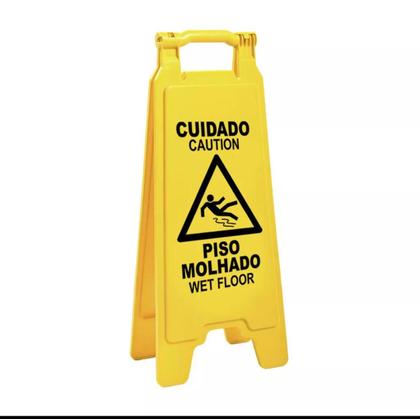 Imagem de Placas para sinalização (Kit com 9 pçs) Cavalete Amarelo de Sinalização (Cuidado Piso Molhado)