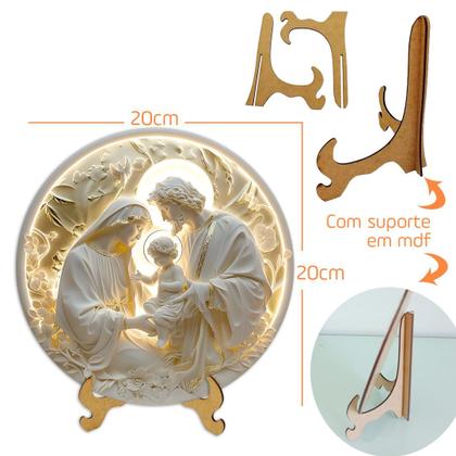 Imagem de Placas Religiosas com apoio de mesa Menino Jesus Sagrada Família Nossa Senhora Efeito 3D 20cm