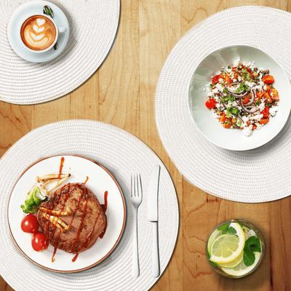 Imagem de Placemats FunWheat, redondo trançado, conjunto de 6 peças brancas de 38 cm de diâmetro