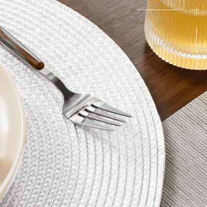 Imagem de Placemats FunWheat, redondo trançado, conjunto de 6 peças brancas de 38 cm de diâmetro