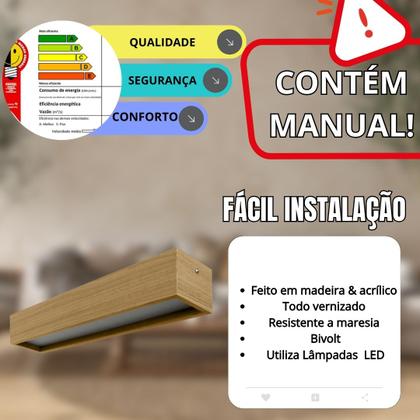 Imagem de Plafon de Madeira 64x13cm com 2 Bocais Cor Freijó Luminária de teto