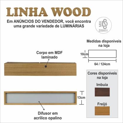 Imagem de Plafon de Madeira 64x13cm com 2 Bocais Cor Freijó Luminária de teto