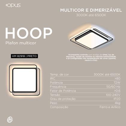 Imagem de Plafon Hoop Quadrado 72W Multicor Bivolt Preto
