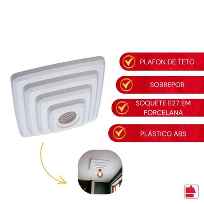 Imagem de Plafon Lâmpada Bocal E27 Quadrado Pirâmide Branco Roperplast