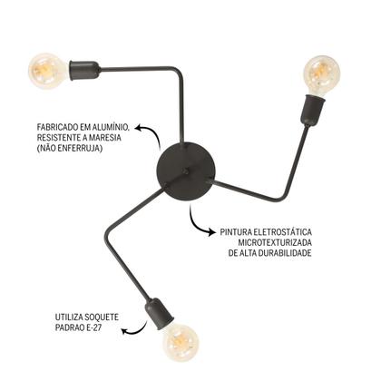 Imagem de Plafon Luminalux Assimétrico 3 Braços Phoenix Moderno Aranha