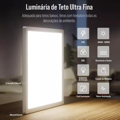Imagem de Plafon Luminária De Teto 24W LED Inteligente App Camada Dupla CCT lâmpada De Parede Retroiluminação RGB