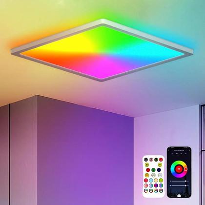 Imagem de Plafon Luminária De Teto 24W LED Inteligente App Camada Dupla CCT lâmpada De Parede Retroiluminação RGB