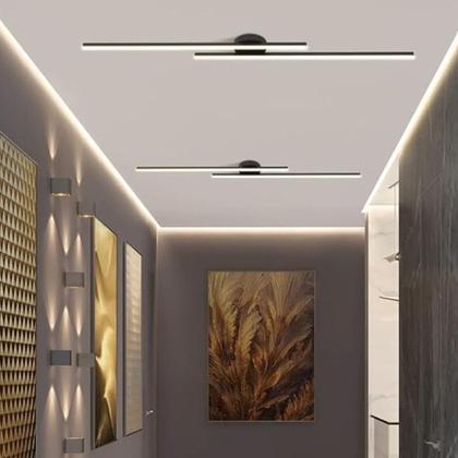 Imagem de Plafon Minimalista Linear Sobrepor Preto Luminária 1 metro Duplo