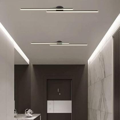 Imagem de Plafon Minimalista Linear Sobrepor Preto Luminária 1 metro Duplo