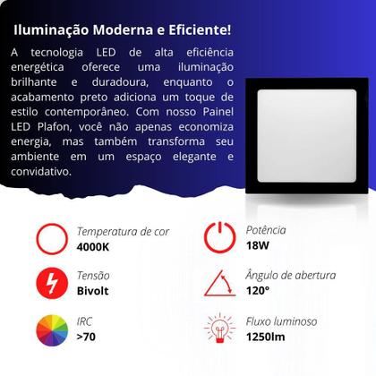 Plafon Quadrado Embutir 18w Preto 4000k - Inluss Imagem de Plafon Quadrado Embutir 18w Preto 4000k
