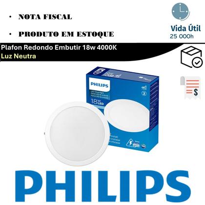 Imagem de Plafon Redondo Embutir 18w Philips Luz Neutra 4000K
