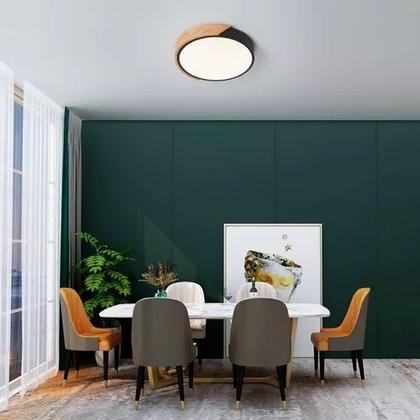 Imagem de Plafon Redondo Preto com Detalhe Estilo Madeira 40cm Led 25W Bivolt 110V/220V