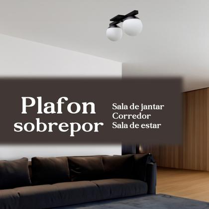 Imagem de Plafon Sobrepor de Teto lustre Jabuticaba Com 2 Globos Vidros 12cm Para sala, Cozinha, Quarto